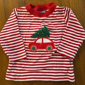 Claire & Charlie Striped Shirt with Car and Christmas 
Tree appliqué